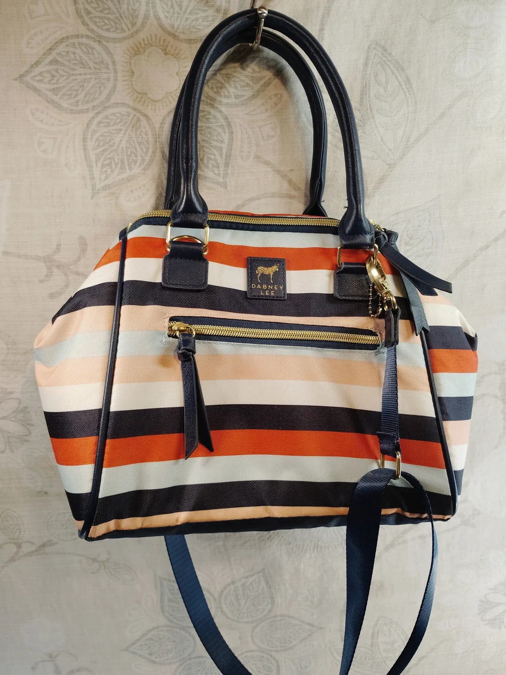 Dabney Lee Navy, Orange, Cream & Black Insulated Lunch Tote Striped Satchel